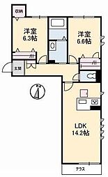 ドゥーズガルテン 2LDKの間取図画像