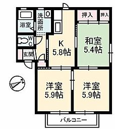 ツインマークウエスト　Ａ棟 1階3Kの間取り