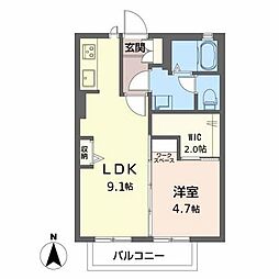 リヴィエール 1階1LDKの間取り