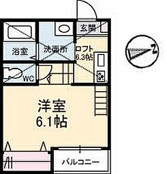 ａｌｐｈａ・ＴＨＥ・ＴＥＲＲＡＣＥ　駅南通り 2階ワンルームの間取り