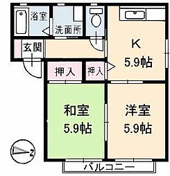 オータムＫ　Ｂ棟 1階2Kの間取り