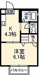 第6ダイカクハイツ 1Kの間取図画像
