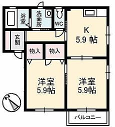 パルクマンション2 2Kの間取図画像