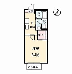 レーヴ吉成B 1Kの間取図画像