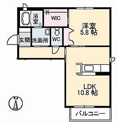 プリムヴェールA 1LDKの間取図画像