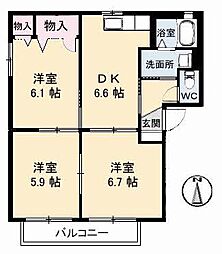 サニーズ福庭2A 3DKの間取図画像