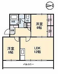 茜屋マンション 3階2LDKの間取り