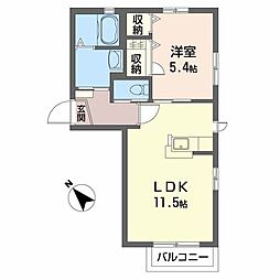 カーサ・ヴェルデ 1階1LDKの間取り