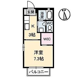 グリーンビュー　　Ａ棟 2階1Kの間取り