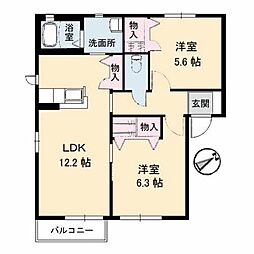カンナビーＫ　Ａ棟 1階2LDKの間取り