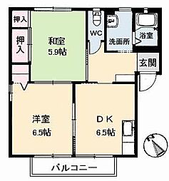 ヴィラパルクウカイ　Ａ棟 2階2DKの間取り