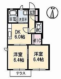 メゾンドフルール　Ｂ棟 1階2DKの間取り