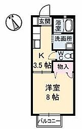 フレグランス東川口 1階1Kの間取り