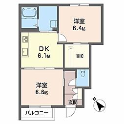 メゾン楽天B 2DKの間取図画像