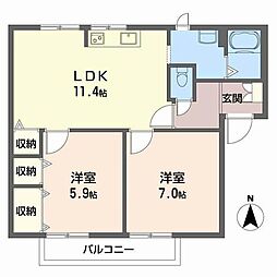エスパディB 2LDKの間取図画像