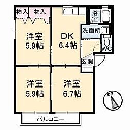 ヴィレッジ中陣A 3DKの間取図画像