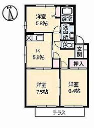 トータス井上C 3Kの間取図画像