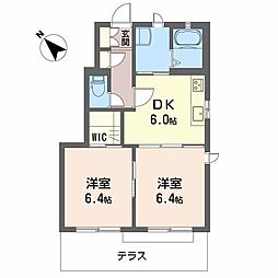 サンハイツA 2DKの間取図画像