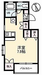 ファイブヒルズ 4階ワンルームの間取り