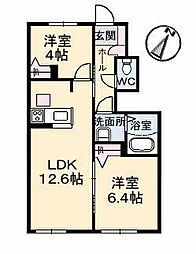 パッサーレ　参番館 1階2LDKの間取り