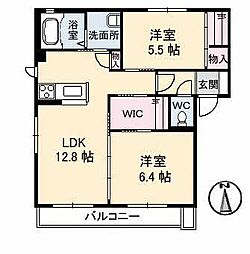 ロイヤル・オークス 2階2LDKの間取り