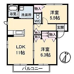 ツインズK.K2 2LDKの間取図画像