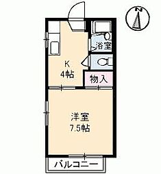 フレグランスセトミA 1Kの間取図画像