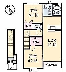 サンヒルズ（中野東） 2階2LDKの間取り
