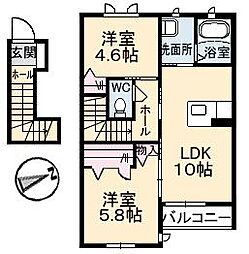 プレジール南観音 2階2LDKの間取り
