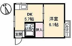 フレグランス品川 2階1DKの間取り