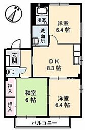 シャーメゾン矢野　Ａ棟 2階3DKの間取り