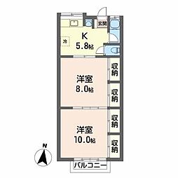 森ハイツ 2階2Kの間取り