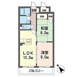 ヴィゲール庚午 3階2LDKの間取り