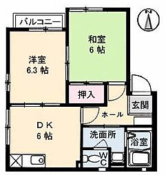 Ｋ．ガーデン 2階2DKの間取り