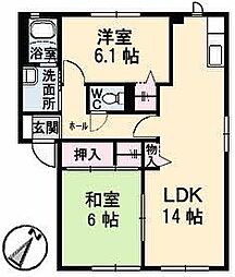 シャルマン高須　Ａ棟 1階2LDKの間取り