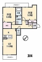 ベレオ大宮 3階2LDKの間取り