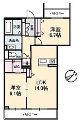 レジデンス・ザ・う越久 A0204 2階2LDKの間取り