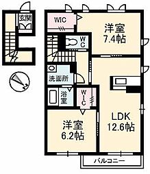プロヌーブ西本浦Ｂ 2階2LDKの間取り