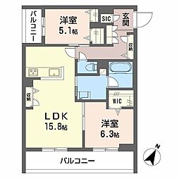 Ecrage Takasu 2LDKの間取図画像