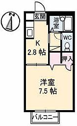 サニーハイツＭＡＲＵ 2階1Kの間取り