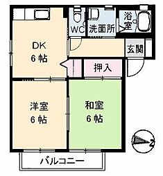 クレール五日市駅前　Ｅ棟 2階2DKの間取り