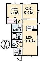 メープルコートＮＡＫＡＯ　Ｃ棟 1階2LDKの間取り