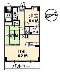 なかすじ壱番館 3階2LDKの間取り