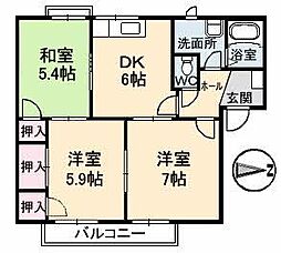 フレグランス塚本　Ａ棟 2階3DKの間取り