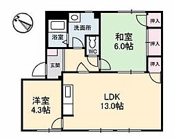 フレグランス大野 1階2LDKの間取り