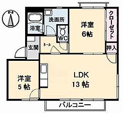 フレグランス中山東　Ｂ棟 2階2LDKの間取り