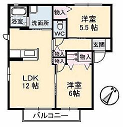 ジェネス八木　Ａ棟 1階2LDKの間取り