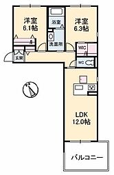 シャイネンせせら 1階2LDKの間取り