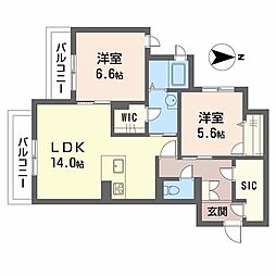 オークフォレスト 2LDKの間取図画像