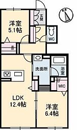 カーサ・アリビオ 2LDKの間取図画像
